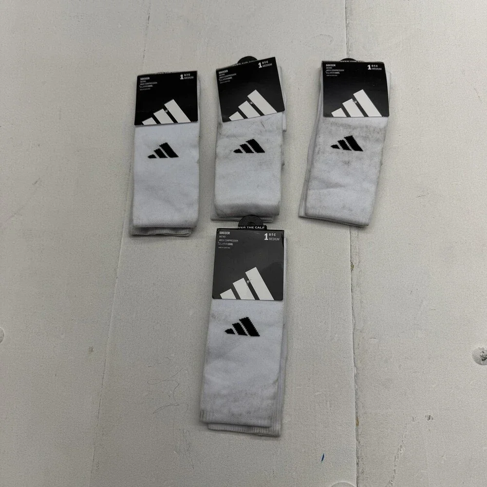 Adidas Soccer Socks Mens Medium White Over The Calf ClimaCool Metro 4 Pairs